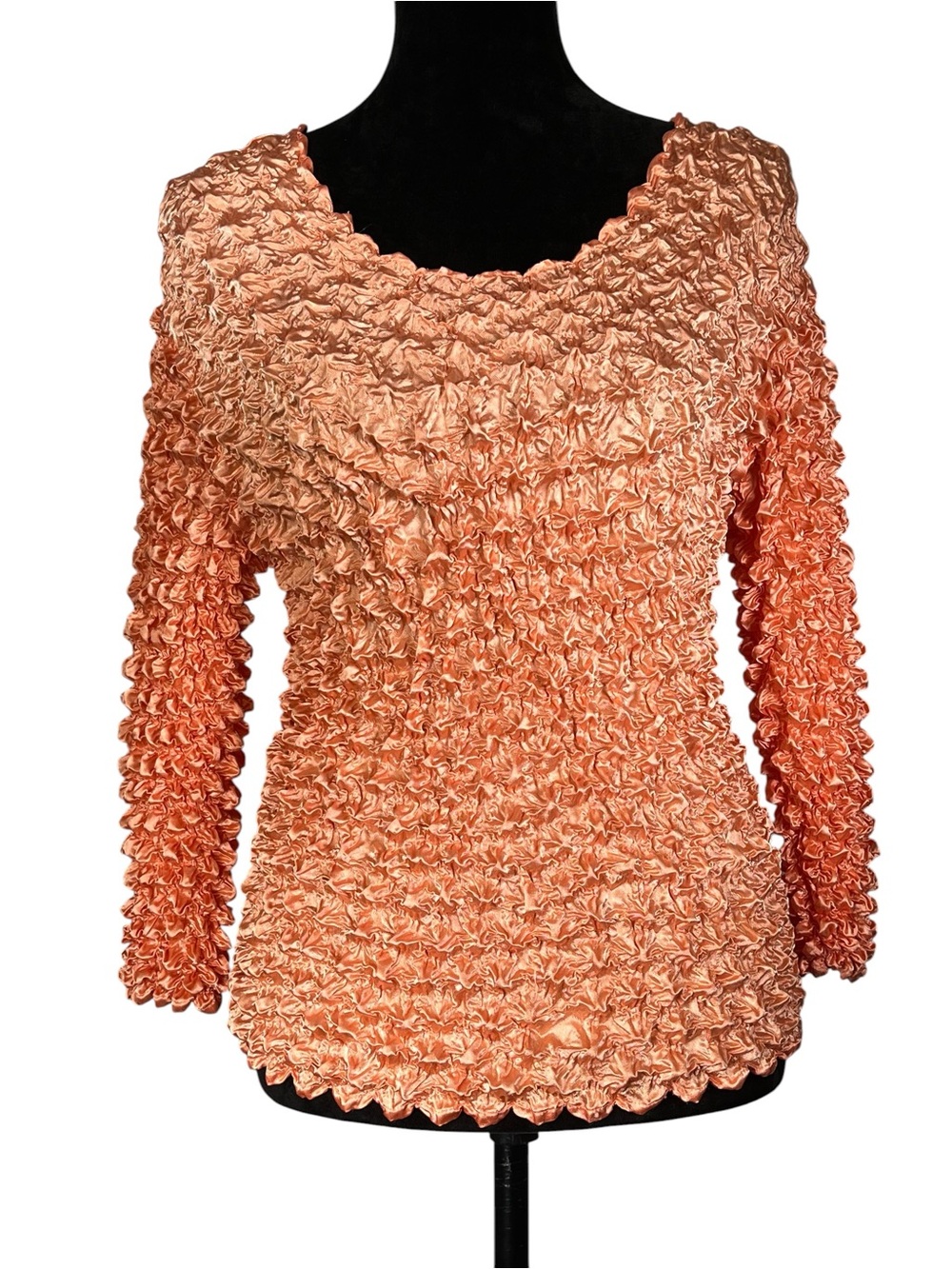 Peach Textured Crinkle Top Popcorn Magic Scarf Blouse Bubble Y2K Ruffle Stretchy